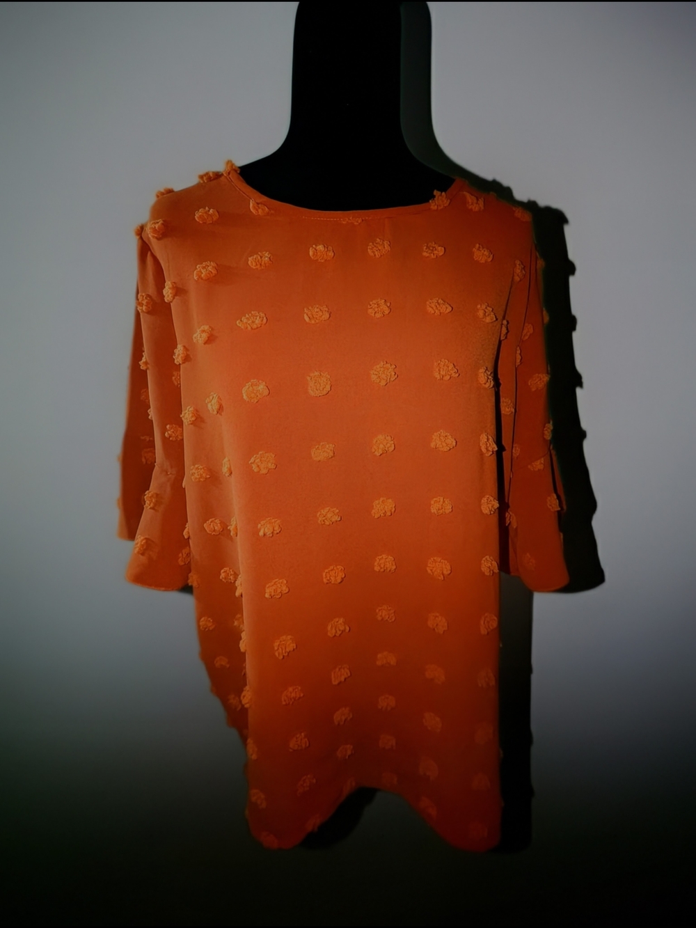 SHEIN Orange Dot Textured Short Sleeve Top